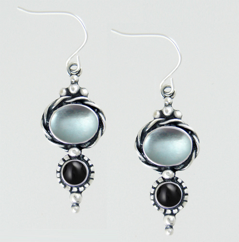 Sterling Silver Drop Dangle Earrings With Blue Topaz And Black Onyx